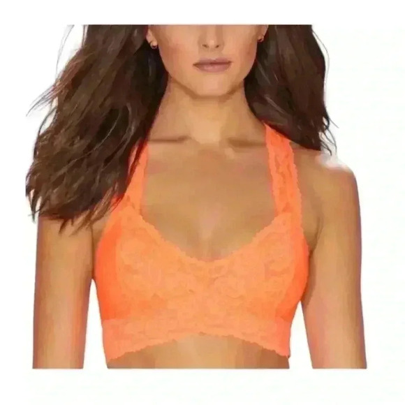 Free People intimately womens small large Orange Lace Bralette delicate halter - Picture 1 of 15